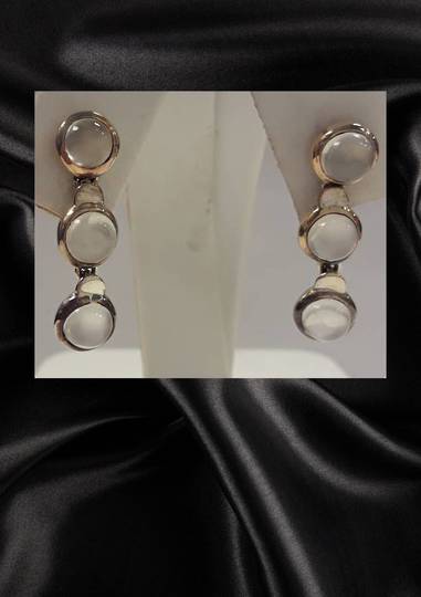 Sterling Silver Triple Moonstone Stud Earrings